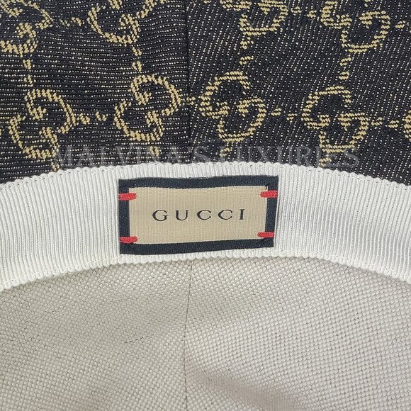 GUCCI HAT GG LOGO MONOGRAM JACQUARD BLACK w LEATHER TRIM BUCKET UNISEX - Picture 11 of 16